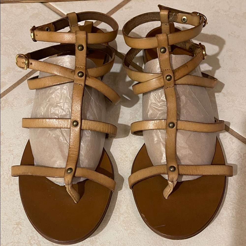 J. Crew Tan Leather Gladiator Sandals